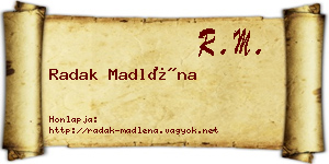 Radak Madléna névjegykártya